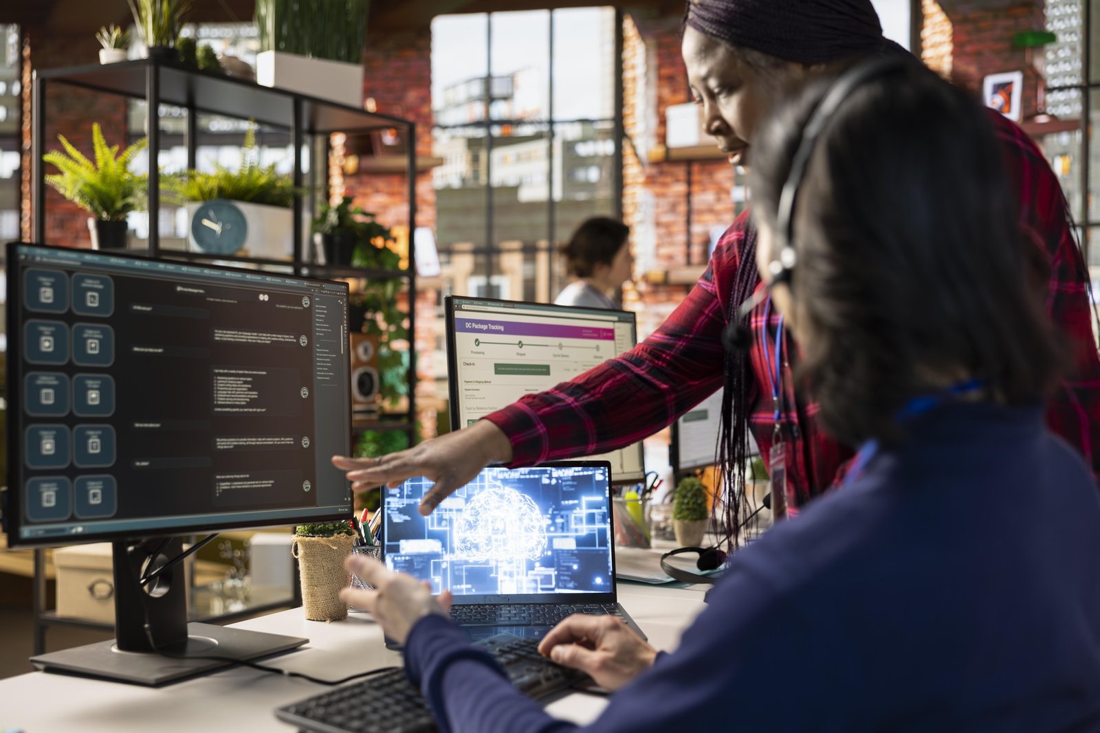 manager-call-center-shows-man-how-use-company-ai-software